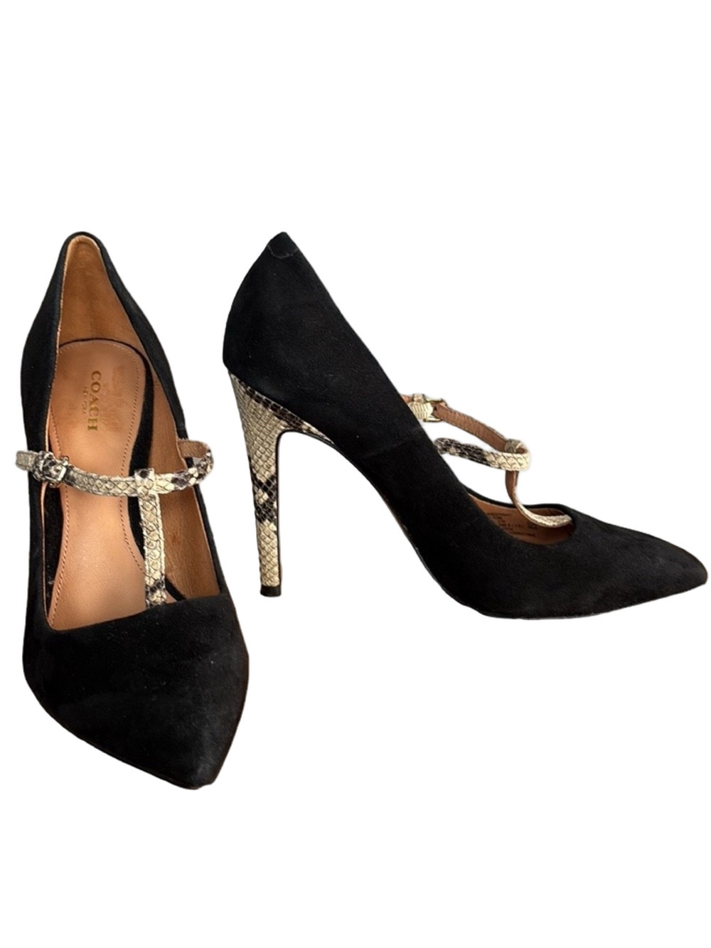 Coach Black Suede Mary Jane Pumps Snakeskin Heels Y2K 90s Minimalist